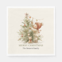 Aquarell-Weihnachtsjunge schmückt Baum
