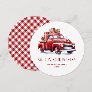 Aquarell-Weihnachtskarten mit rotem Lastwagen und  Feiertagskarte