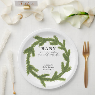 Aquarell-Weihnachtskranz-Baby-Party Pappteller