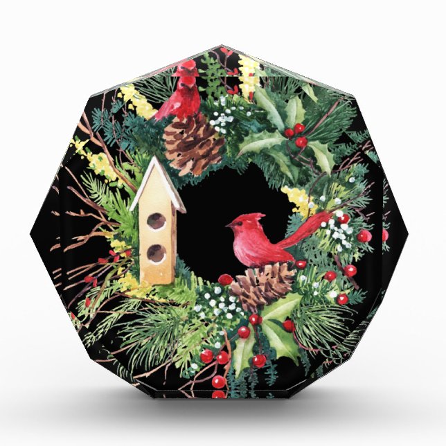 Aquarell-Weihnachtskranz-Fotoblock Fotoblock (Vorderseite)