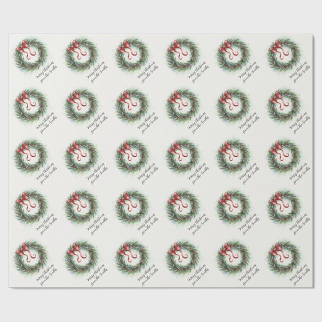 Aquarell-Weihnachtskranz Geschenkpapier (Flach)