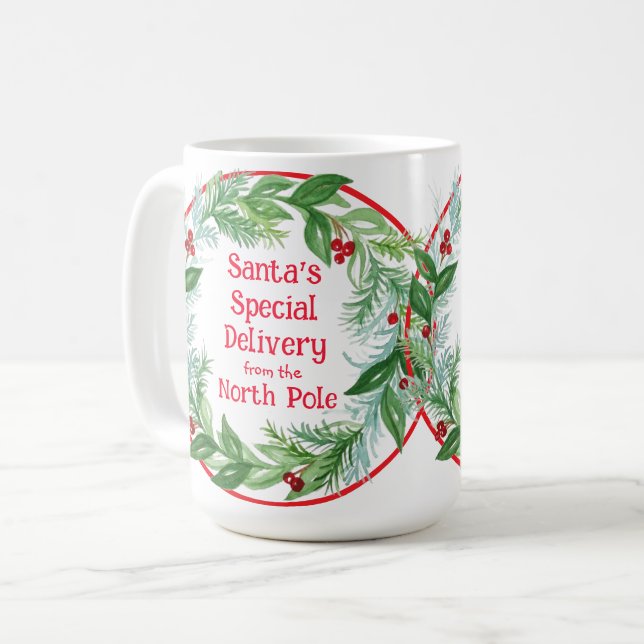 Aquarell-Weihnachtskranz Santa Nordpol  Kaffeetasse (Vorderseite Links)
