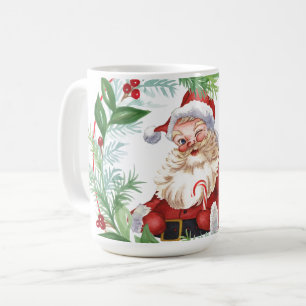 Aquarell-Weihnachtskranz Vintage-Santa Kaffeetasse