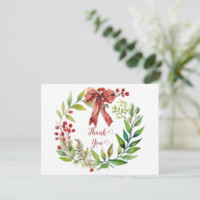 Aquarell-Weihnachtskränze Danke Feiertagskarte (Stehend Vorderseite)