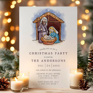 Aquarell Weihnachtskrippe Weihnachtsfeier Einladung