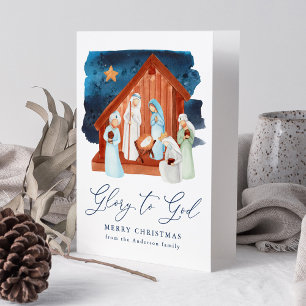 Aquarell-Weihnachtskrippenszene Ehre sei Gott Ohne Feiertagskarte