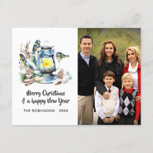 Aquarell-Weihnachtslaterne Familienfoto Feiertagspostkarte