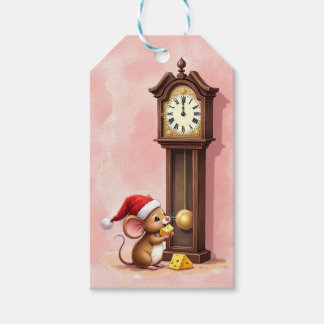 Aquarell-Weihnachtsmann-Maus mit einer Standuhr Geschenkanhänger