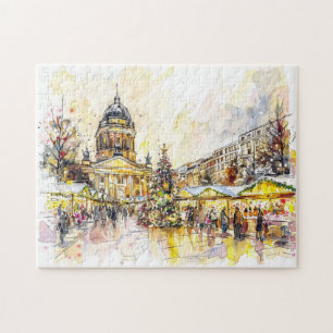 Aquarell Weihnachtsmarkt Gendarmenmarkt Berlin Puzzle