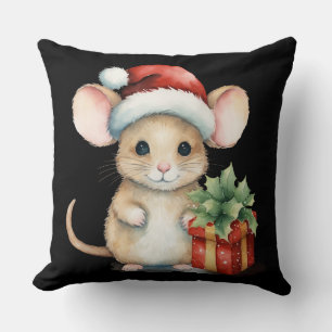 Aquarell-Weihnachtsmaus Kissen