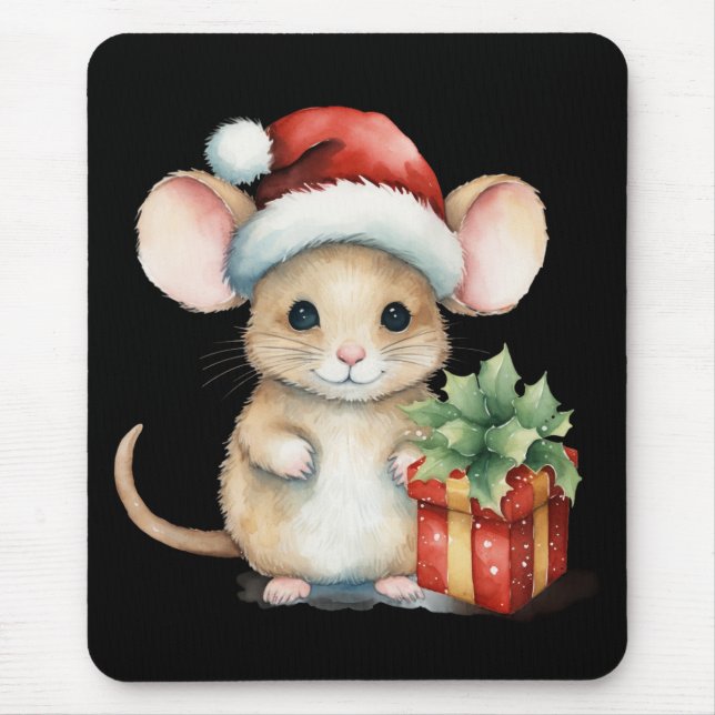 Aquarell-Weihnachtsmaus Mousepad (Vorne)