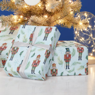 Aquarell-Weihnachtsnussknacker und Immergrün Geschenkpapier