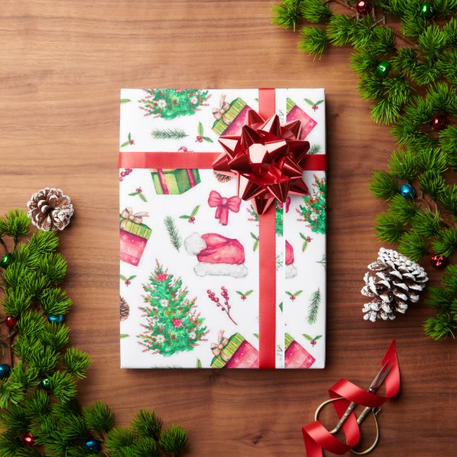 Aquarell-Weihnachtspapier Geschenkpapier (Feiertagsgeschenk)