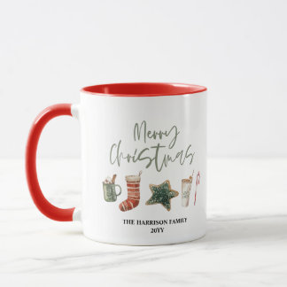 Aquarell-Weihnachtsplätzchengetränk Zuckerrohr Tasse