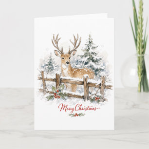 Aquarell-Weihnachtsrentier im Schnee Karte