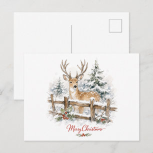 Aquarell-Weihnachtsrentier im Schnee Postkarte