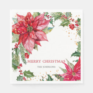 Aquarell-Weihnachtsstern Gold Sprenkel Personalisi Serviette