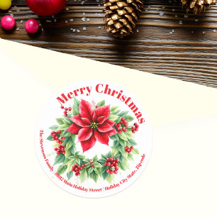 Aquarell-Weihnachtsstern-Rücksendeadresse Runder Aufkleber