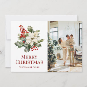 Aquarell-Weihnachtsstern-Stechpalmen-Foto-Weihnach Feiertagskarte