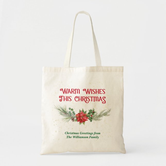 Aquarell-Weihnachtsstern-Stechpalmen-Sträußchen We Tragetasche (Vorne)