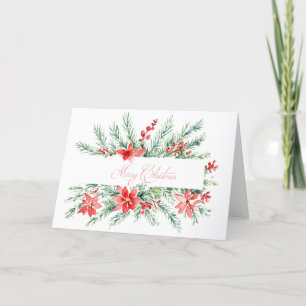 Aquarell-Weihnachtsstern und Grünzeug Feiertagskarte