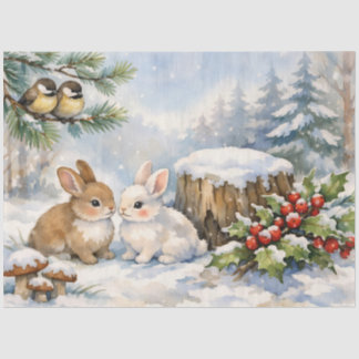 Aquarell-Weihnachtswald-Vögel und -Hasen Seidenpapier