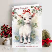 Aquarell-Weihnachtsziege Baby Fröhlich und Hell 