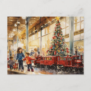 Aquarell-Weihnachtszug Kaufhaus-Erinnerung Postkarte