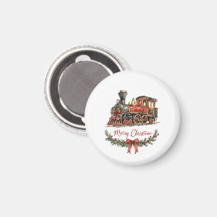Aquarell-Weihnachtszug mit Kranz Magnet