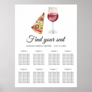 Aquarell Wein & Pizza Hochzeit Sitzplan Poster
