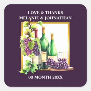 Aquarell Weinflaschen Trauben Lapislazuli Weingut  Quadratischer Aufkleber