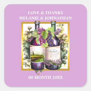 Aquarell Weinflaschen Trauben Lavendel Weinberg Quadratischer Aufkleber