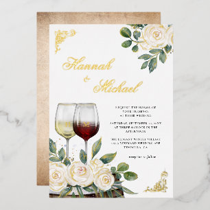 Aquarell-Weingarten-Hochzeit Gold Floral Folieneinladung
