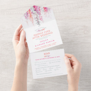 Aquarell Weinranke Korallen Salbei Hochzeitsafterp All In One Einladung