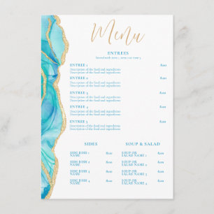 Aquarell Weiß Blau Achat Elegantes Restaurant Menükarte