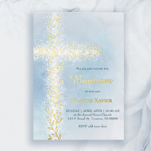 Aquarell weiß gold Kreuz Taufe Folieneinladung