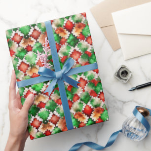Aquarell Weiß Rot Grün Muster Geschenkpapier