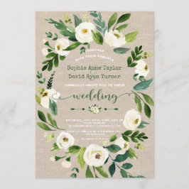 Aquarell Weiße Blume Leinwand Linen Hochzeit Einladung