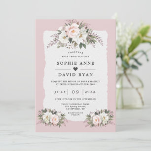 Aquarell Weiße Blush Blumen Blüten Hochzeit Einladung