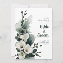 Aquarell Weiße Calla-Lilie Salbei-Grün Minimalisti Einladung