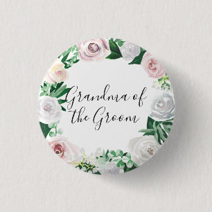 Aquarell-weiße grüne mit Blumengroßmutter des Button