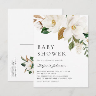 Aquarell Weiße Magnolie Rustikale Babyparty Einladungspostkarte