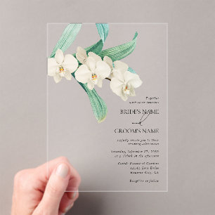 Aquarell Weiße Orchideen Florale Hochzeit Acryleinladungen