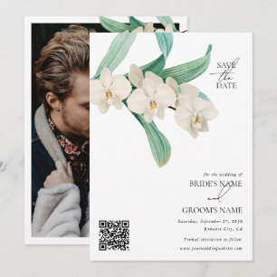 Aquarell Weiße Orchideen Florale Hochzeitsfoto Save The Date
