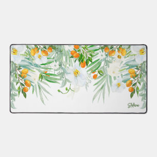 Aquarell Weiße Orchideen und Kumquats Sommer Schreibtischunterlage