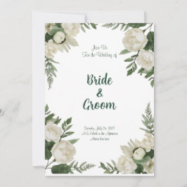 Aquarell Weiße Pfingstrose Üppiges Grün Botanisch Einladung