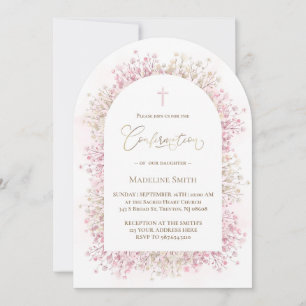 Aquarell weiße rosa Blumen Firmung Einladung