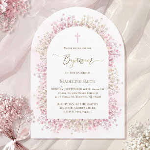 Aquarell weiße rosa Blumen Taufe Einladung