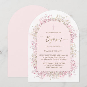 Aquarell weiße rosa Blumen Taufe Einladung