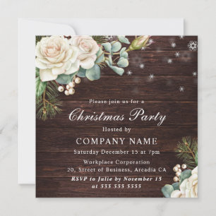 Aquarell Weiße Rose Firmenweihnachtsfeier Einladung